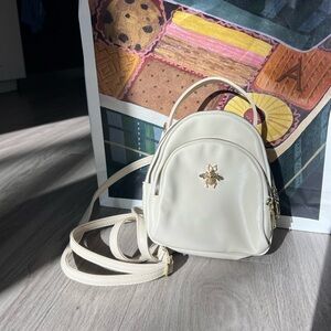 Cream Mini Faux Leather Backpack